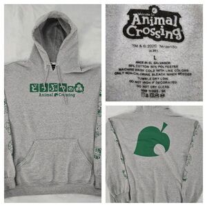 Animal Crossing Nintendo Hoodie Mens L 2020 Double Sided Sleeve Graphics Gray